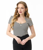 Unique Vintage Black & White Stripe Pentagon Collar Knit Top - Unique Vintage - Womens, TOPS, KNIT TOPS
