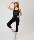 Unique Vintage Black & White Western Maines Jumpsuit - Unique Vintage - Womens, BOTTOMS, ROMPERS AND JUMPSUITS