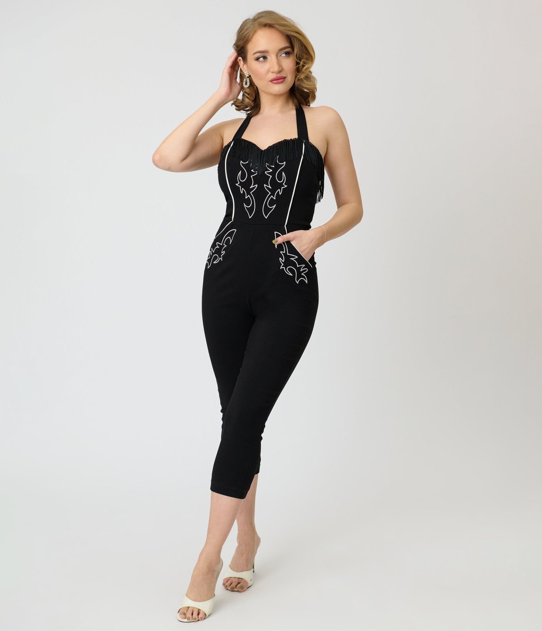 Unique Vintage Black & White Western Maines Jumpsuit - Unique Vintage - Womens, BOTTOMS, ROMPERS AND JUMPSUITS