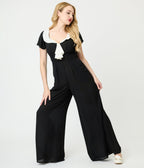 Unique Vintage Black Wide Leg Jumpsuit - Unique Vintage - Womens, BOTTOMS, ROMPERS AND JUMPSUITS