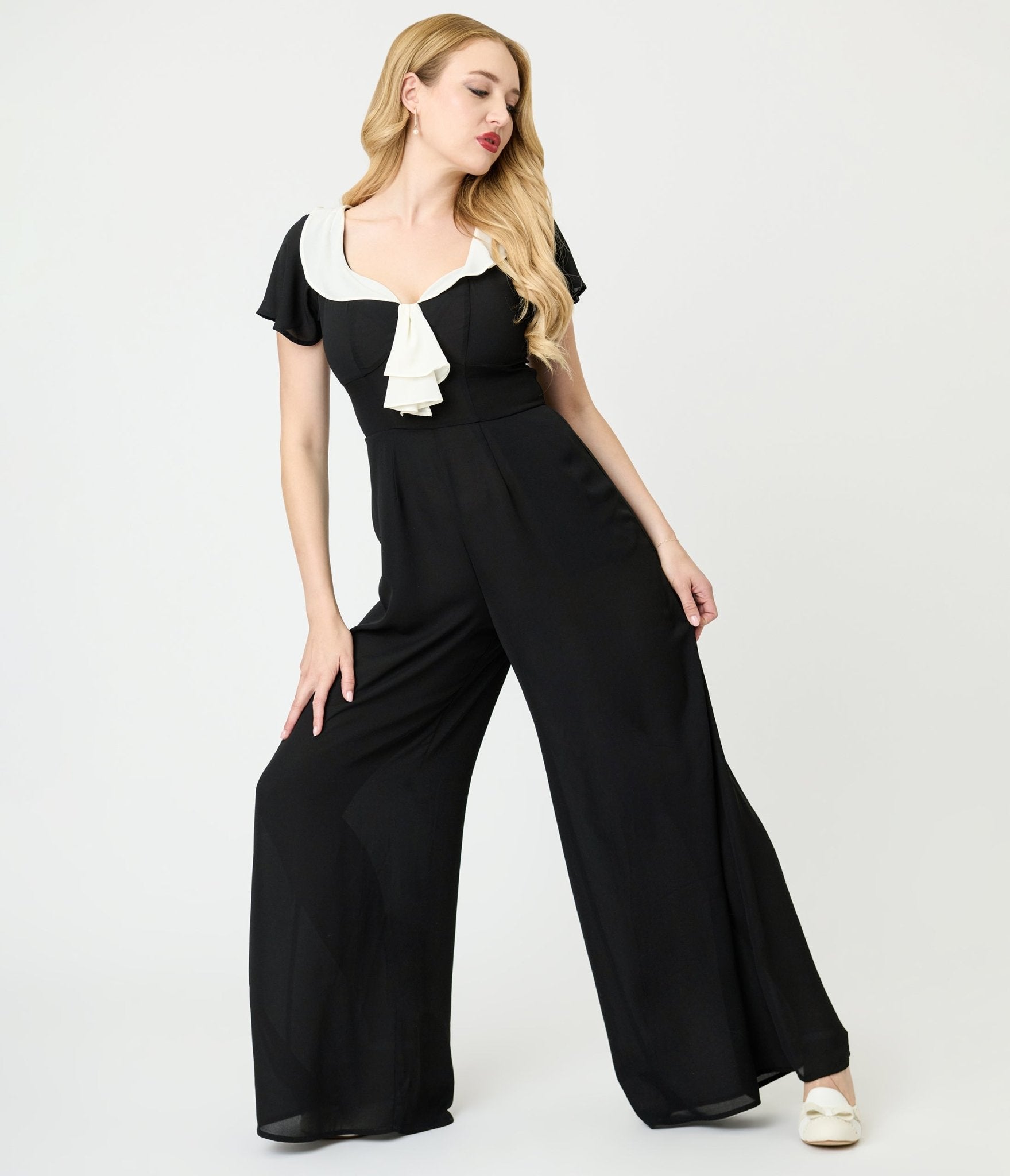 Unique Vintage Black Wide Leg Jumpsuit - Unique Vintage - Womens, BOTTOMS, ROMPERS AND JUMPSUITS