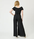 Unique Vintage Black Wide Leg Jumpsuit - Unique Vintage - Womens, BOTTOMS, ROMPERS AND JUMPSUITS