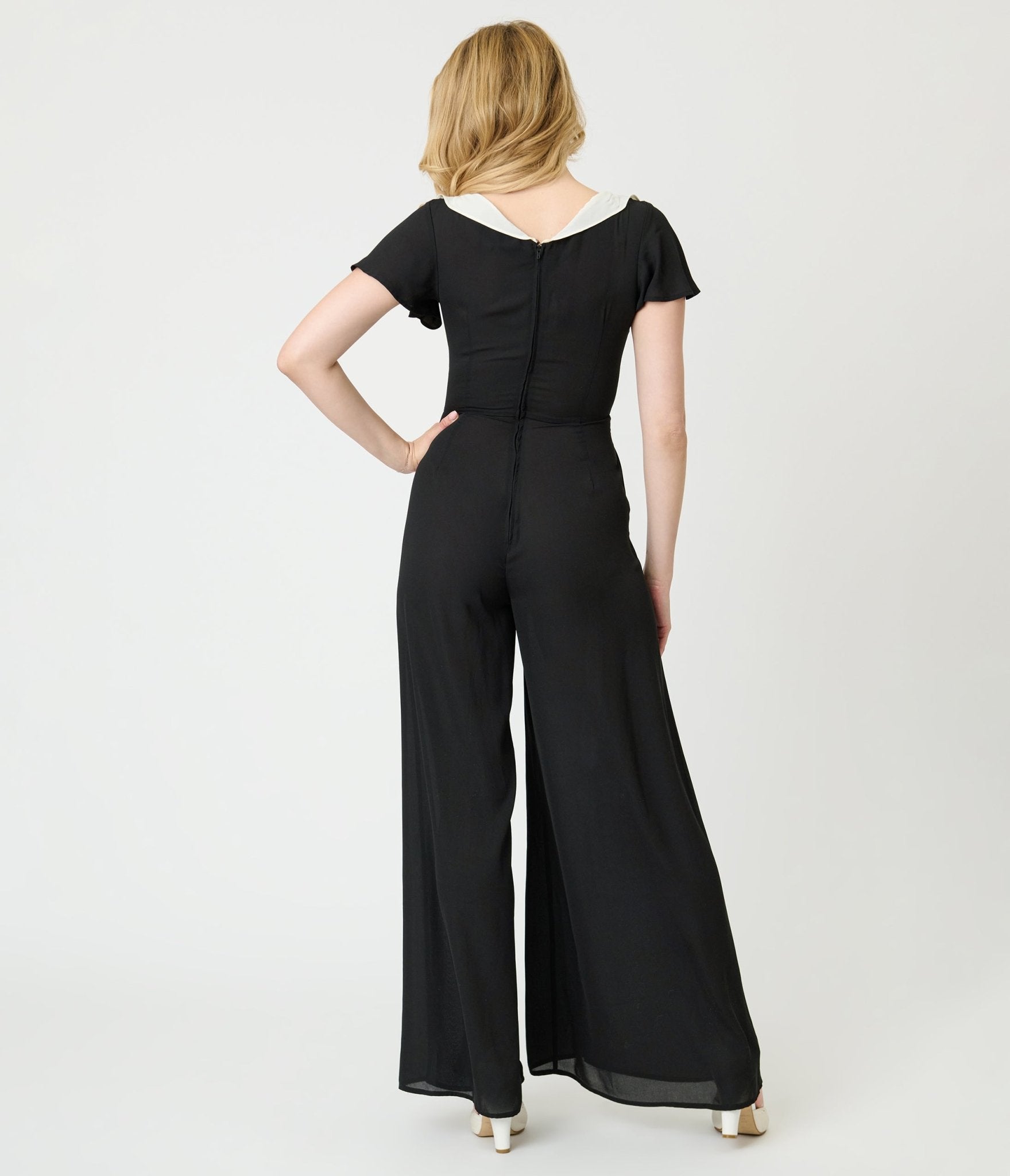 Unique Vintage Black Wide Leg Jumpsuit - Unique Vintage - Womens, BOTTOMS, ROMPERS AND JUMPSUITS