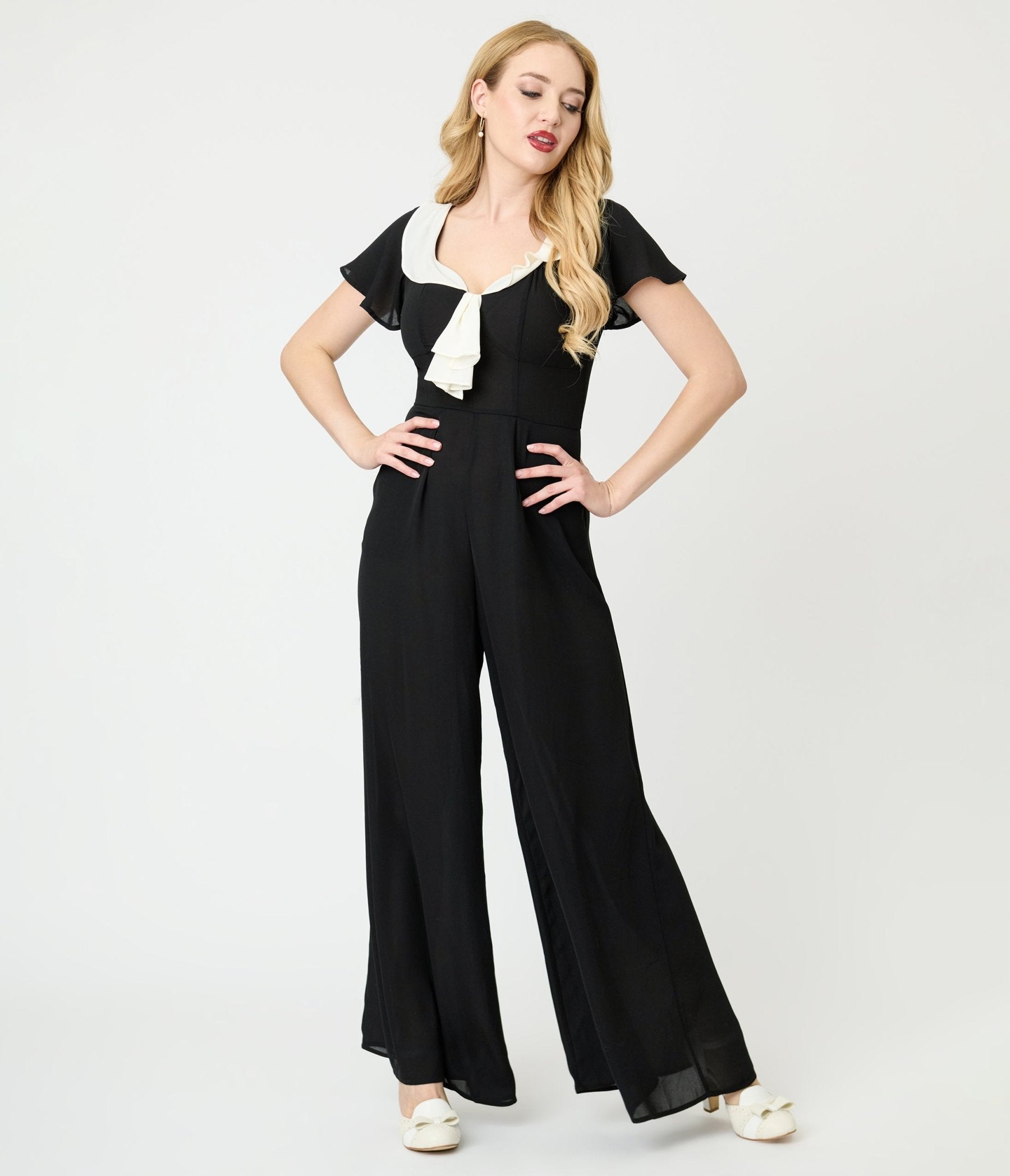 Unique Vintage Black Wide Leg Jumpsuit - Unique Vintage - Womens, BOTTOMS, ROMPERS AND JUMPSUITS