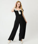 Unique Vintage Black Wide Leg Jumpsuit - Unique Vintage - Womens, BOTTOMS, ROMPERS AND JUMPSUITS