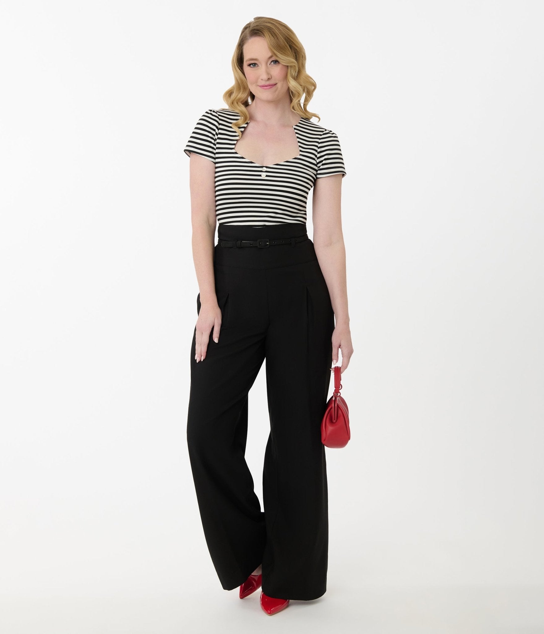 Unique Vintage Black Wide Leg Pleated Pants - Unique Vintage - Womens, BOTTOMS, PANTS