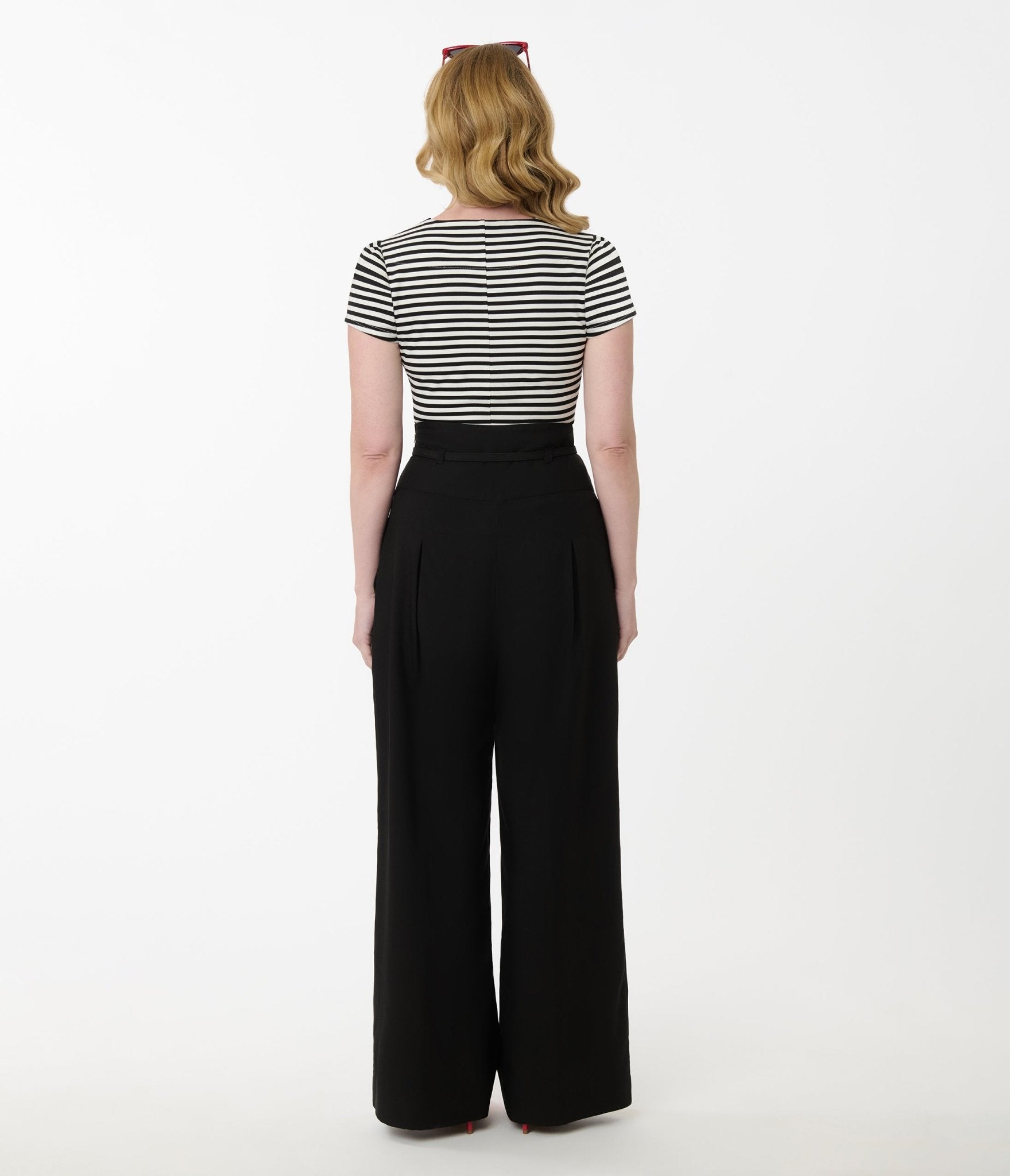 Unique Vintage Black Wide Leg Pleated Pants - Unique Vintage - Womens, BOTTOMS, PANTS