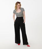 Unique Vintage Black Wide Leg Pleated Pants - Unique Vintage - Womens, BOTTOMS, PANTS