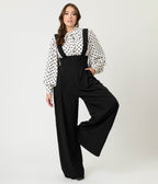 Unique Vintage Black Wide Leg Rochelle Suspender Pants - Unique Vintage - Womens, BOTTOMS, PANTS