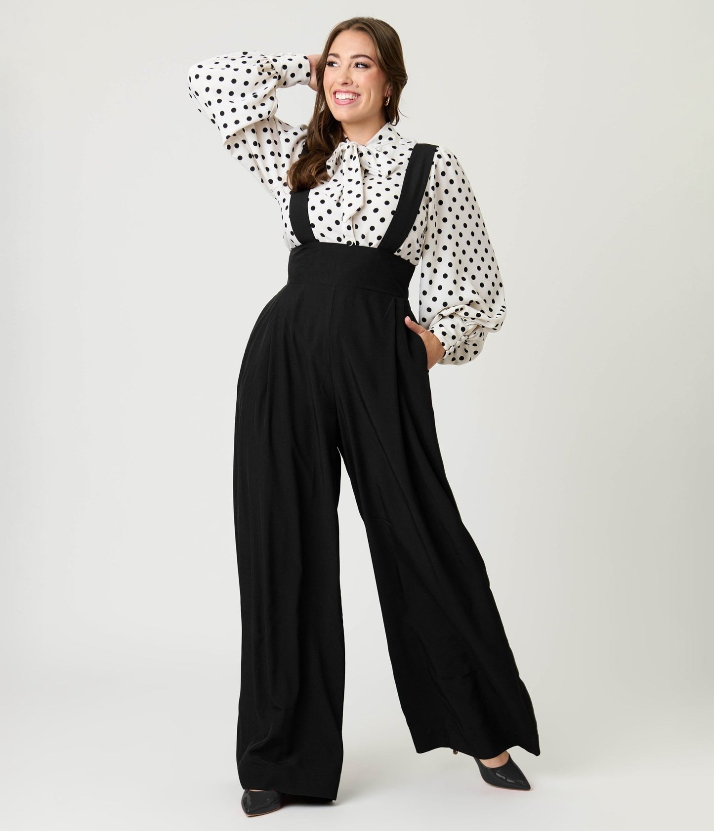 Unique Vintage Black Wide Leg Rochelle Suspender Pants - Unique Vintage - Womens, BOTTOMS, PANTS