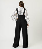 Unique Vintage Black Wide Leg Rochelle Suspender Pants - Unique Vintage - Womens, BOTTOMS, PANTS