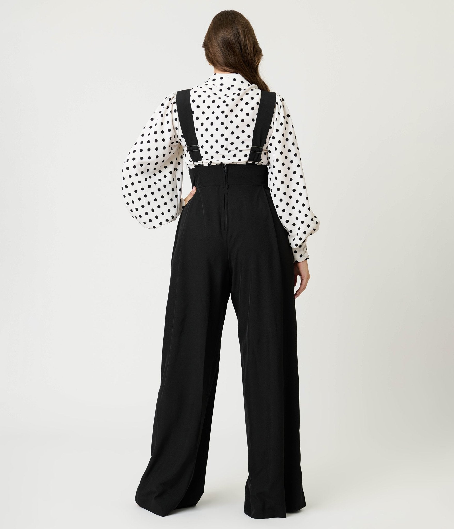Unique Vintage Black Wide Leg Rochelle Suspender Pants - Unique Vintage - Womens, BOTTOMS, PANTS