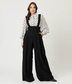 Unique Vintage Black Wide Leg Rochelle Suspender Pants - Unique Vintage - Womens, BOTTOMS, PANTS