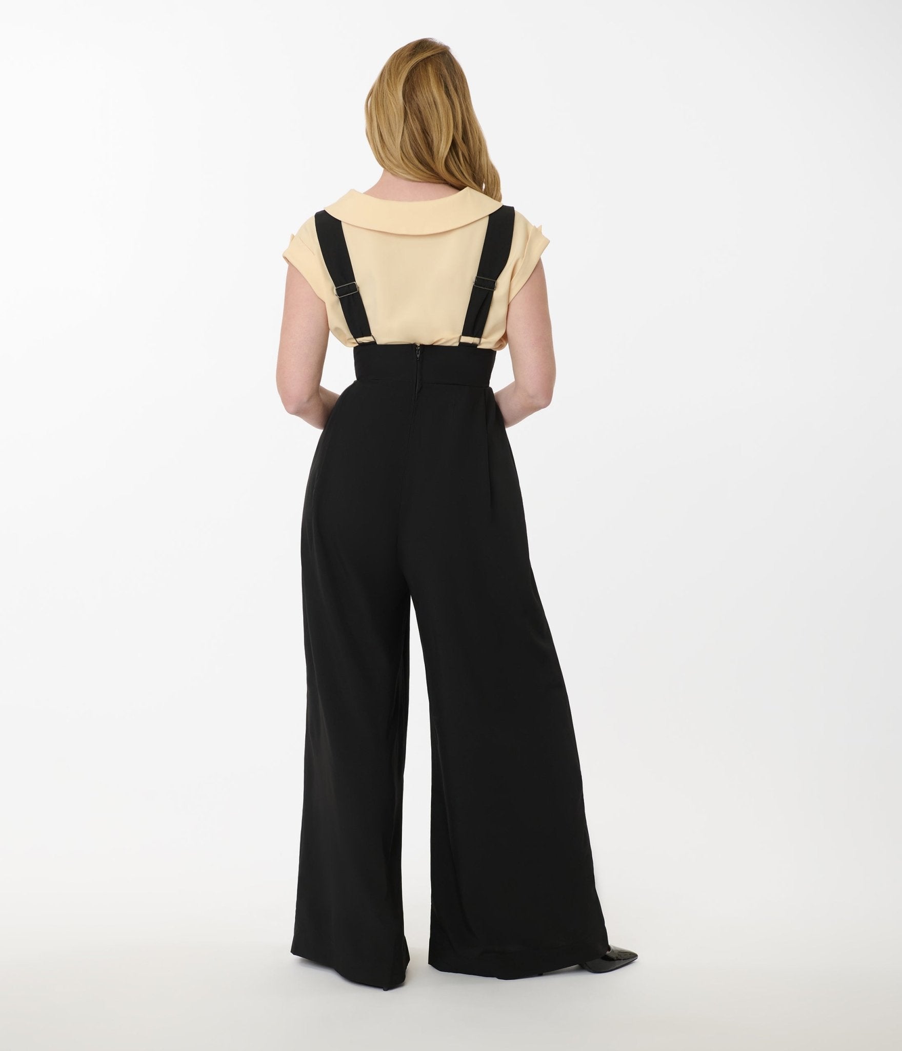 Unique Vintage Black Wide Leg Rochelle Suspender Pants - Unique Vintage - Womens, BOTTOMS, PANTS