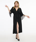 Unique Vintage Black Wrap Midi Dress - Unique Vintage - Womens, DRESSES, MIDI