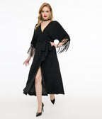 Unique Vintage Black Wrap Midi Dress - Unique Vintage - Womens, DRESSES, MIDI
