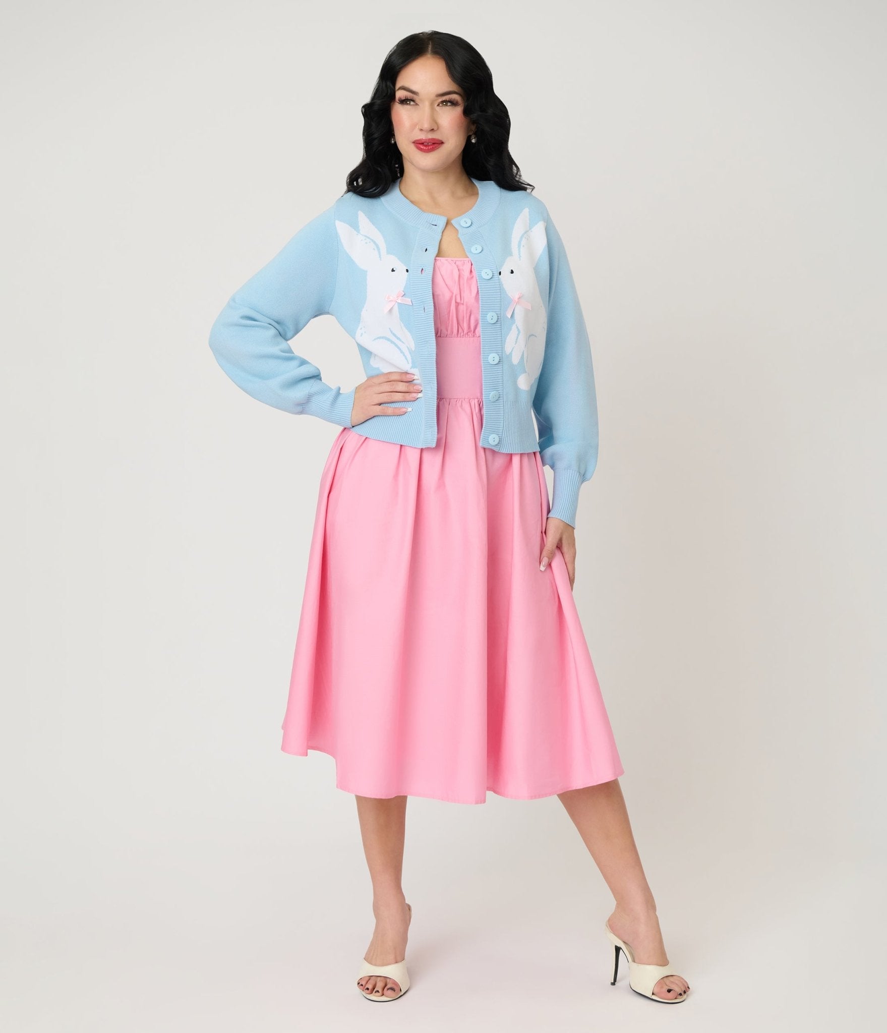 Unique Vintage Blue Bunny Cropped Cardigan - Unique Vintage - Womens, TOPS, SWEATERS