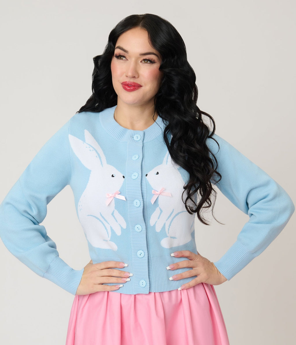 Unique Vintage Blue Bunny Cropped Cardigan - Unique Vintage - Womens, TOPS, SWEATERS