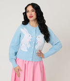 Unique Vintage Blue Bunny Cropped Cardigan - Unique Vintage - Womens, TOPS, SWEATERS