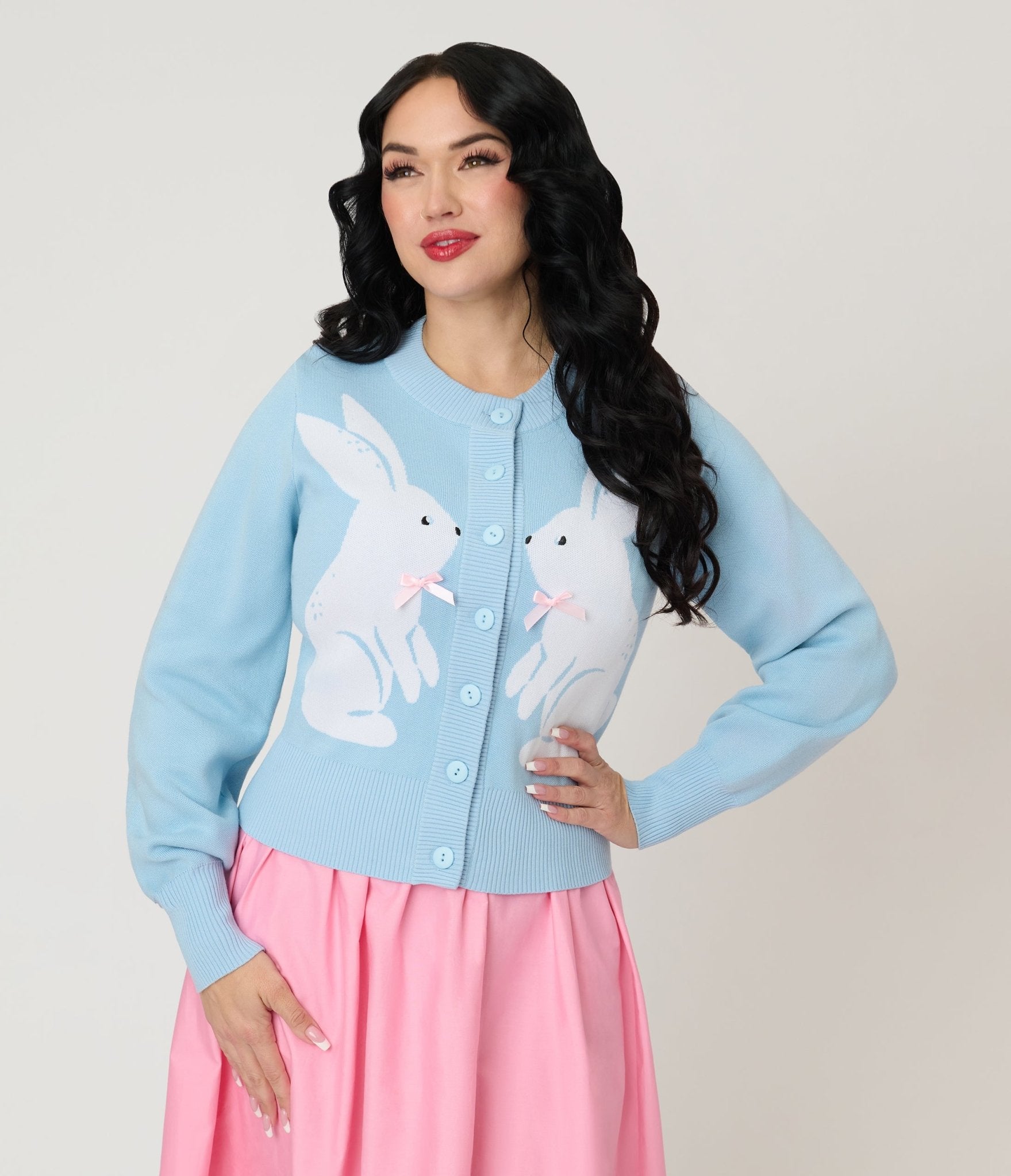 Unique Vintage Blue Bunny Cropped Cardigan - Unique Vintage - Womens, TOPS, SWEATERS