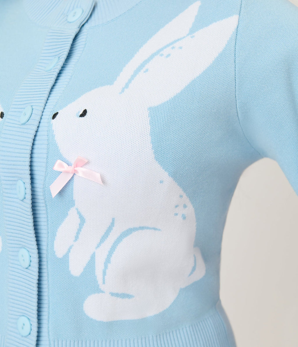 Unique Vintage Blue Bunny Cropped Cardigan - Unique Vintage - Womens, TOPS, SWEATERS