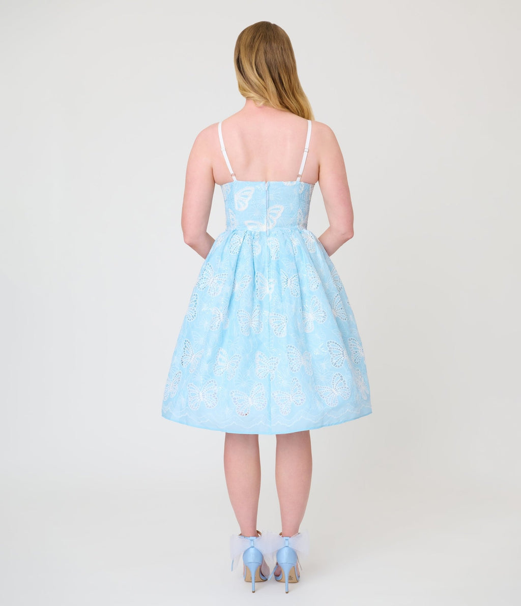 Unique Vintage Blue Butterfly Eyelet Swing Dress - Unique Vintage - Womens, DRESSES, SWING