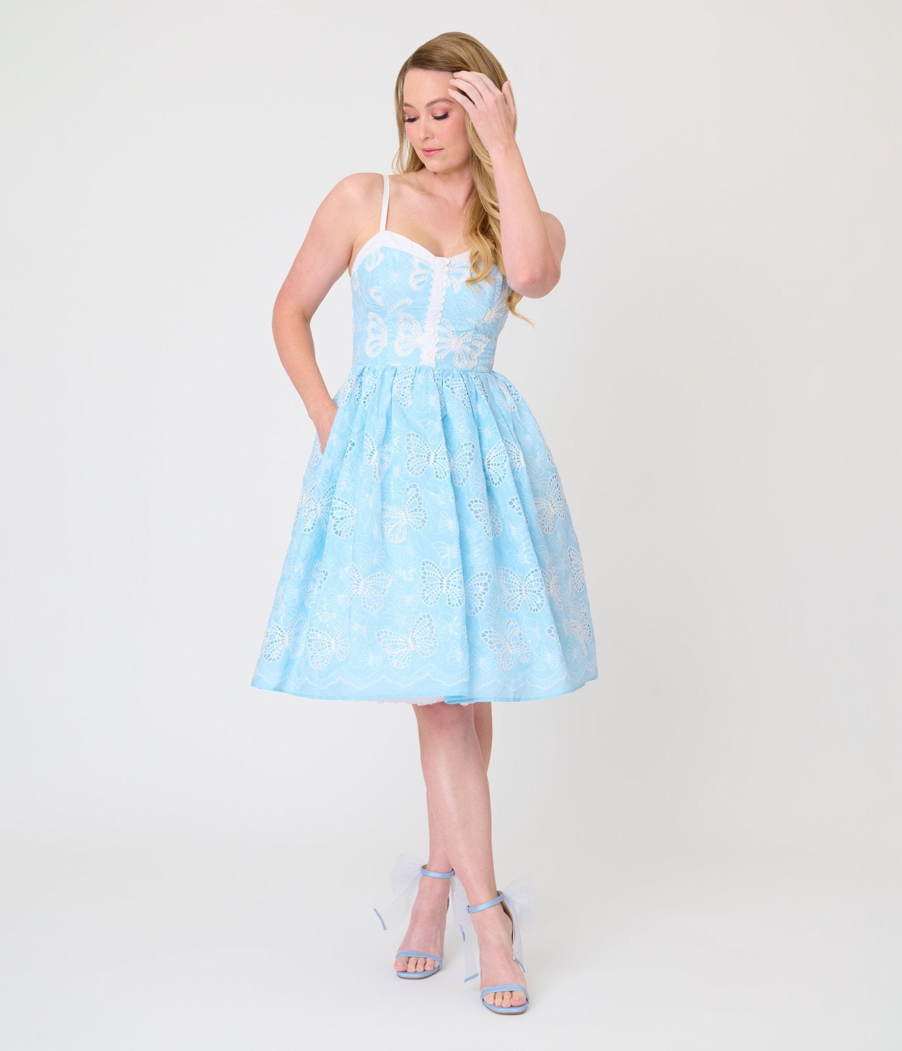 Unique Vintage Blue Butterfly Eyelet Swing Dress - Unique Vintage - Womens, DRESSES, SWING