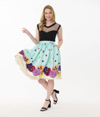 Unique Vintage Blue Dancing Pansies Gellar Swing Skirt - Unique Vintage - Womens, BOTTOMS, SKIRTS