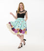 Unique Vintage Blue Dancing Pansies Gellar Swing Skirt