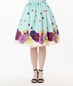 Unique Vintage Blue Dancing Pansies Gellar Swing Skirt - Unique Vintage - Womens, BOTTOMS, SKIRTS
