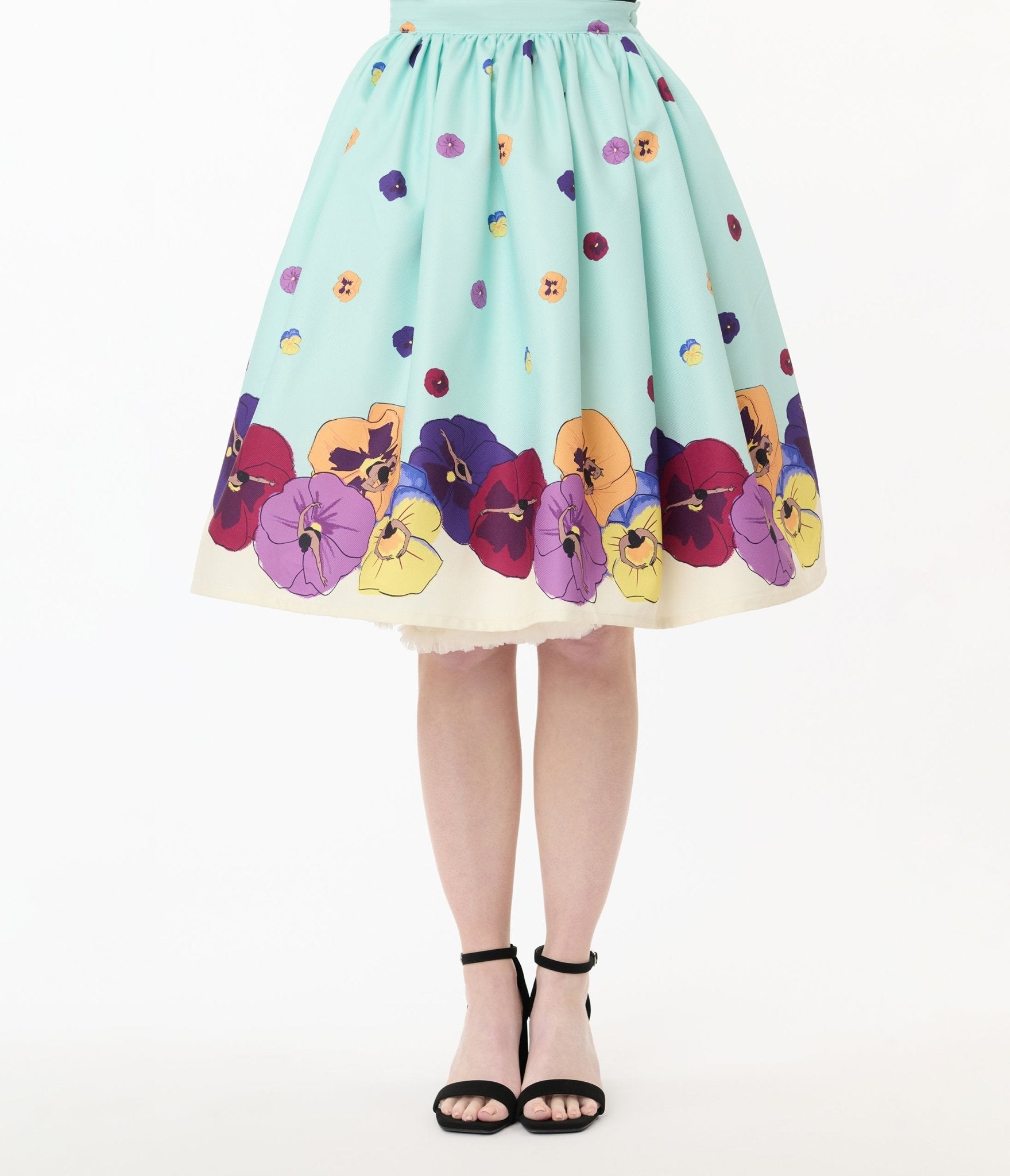 Unique Vintage Blue Dancing Pansies Gellar Swing Skirt - Unique Vintage - Womens, BOTTOMS, SKIRTS