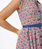 Unique Vintage Blue Diamond Floral Shirt Swing Dress - Unique Vintage - Womens, DRESSES, SWING