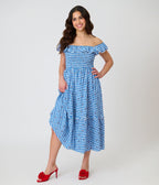 Unique Vintage Blue Gingham & Cherries Midi Dress - Unique Vintage - Womens, DRESSES, MIDI