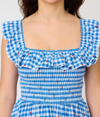 Unique Vintage Blue Gingham & Cherries Midi Dress XL/14-16