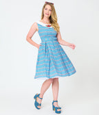 Unique Vintage Blue Gingham & Strawberries Swing Dress - Unique Vintage - Womens, DRESSES, SWING