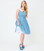 Unique Vintage Blue Gingham & Strawberries Swing Dress