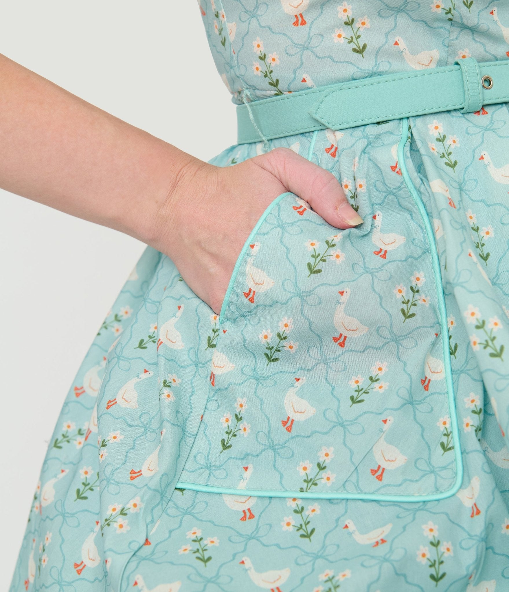 Unique Vintage Blue & Goose Print Cotton Shirt Swing Dress - Unique Vintage - Womens, DRESSES, SWING