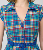 Unique Vintage Blue Madras Plaid Shirt Swing Dress - Unique Vintage - Womens, DRESSES, SWING