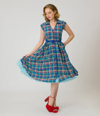 Unique Vintage Blue Madras Plaid Shirt Swing Dress - Unique Vintage - Womens, DRESSES, SWING