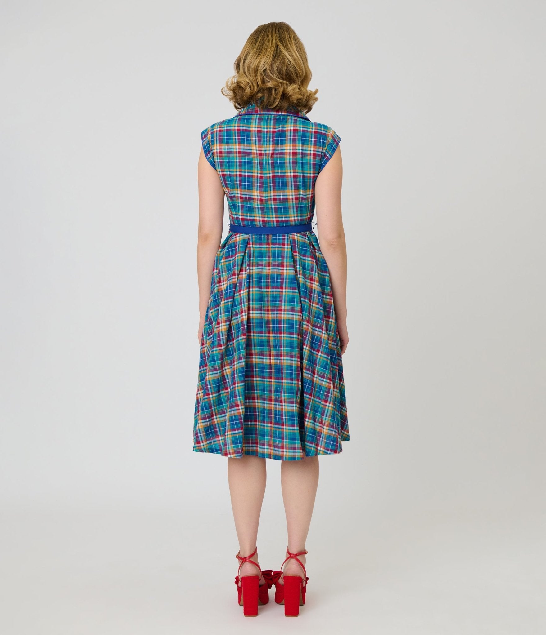 Unique Vintage Blue Madras Plaid Shirt Swing Dress - Unique Vintage - Womens, DRESSES, SWING