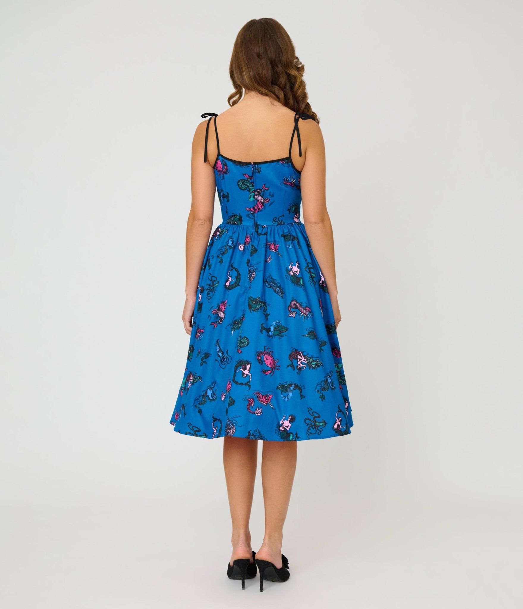 Unique Vintage Blue Sea Creatures Sleeveless Swing Dress - Unique Vintage - Womens, DRESSES, SWING