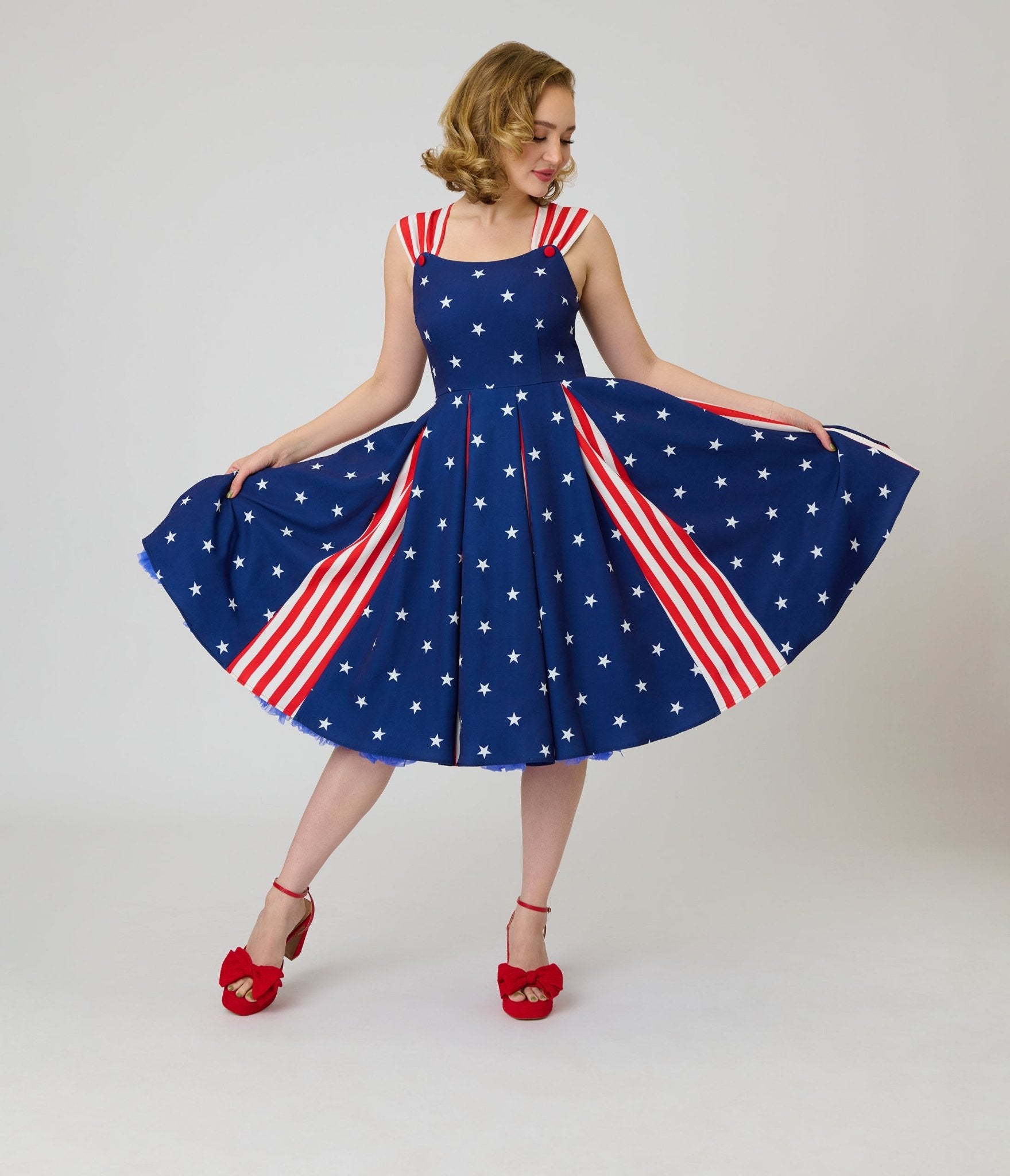 Unique Vintage Blue & Stars Americana Striped Swing Dress Unique Vintage Blue & Stars Americana Striped Swing Dress