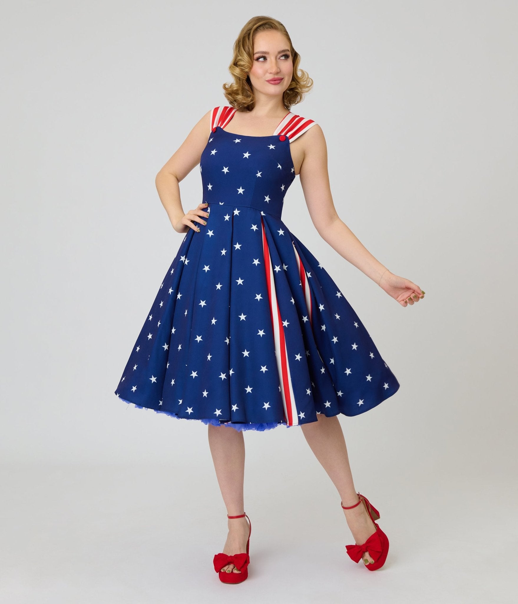 Unique Vintage Blue & Stars Americana Striped Swing Dress - Unique Vintage - Womens, DRESSES, SWING