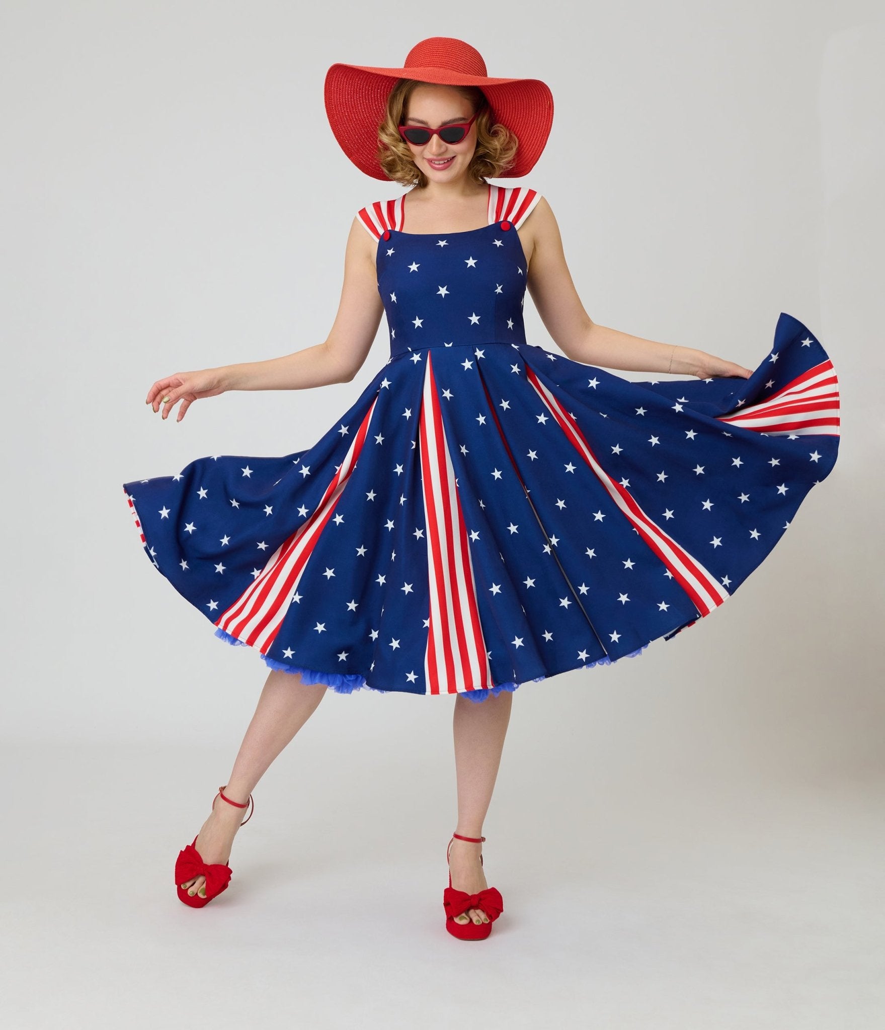 Unique Vintage Blue & Stars Americana Striped Swing Dress - Unique Vintage - Womens, DRESSES, SWING