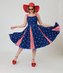 Unique Vintage Blue & Stars Americana Striped Swing Dress