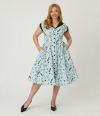 Unique Vintage Blue Stripe & Paris Cafe Print Swing Dress - Unique Vintage - Womens, DRESSES, SWING
