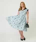 Unique Vintage Blue Stripe & Paris Cafe Print Swing Dress - Unique Vintage - Womens, DRESSES, SWING