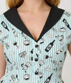 Unique Vintage Blue Stripe & Paris Cafe Print Swing Dress - Unique Vintage - Womens, DRESSES, SWING