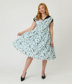Unique Vintage Blue Stripe & Paris Cafe Print Swing Dress - Unique Vintage - Womens, DRESSES, SWING