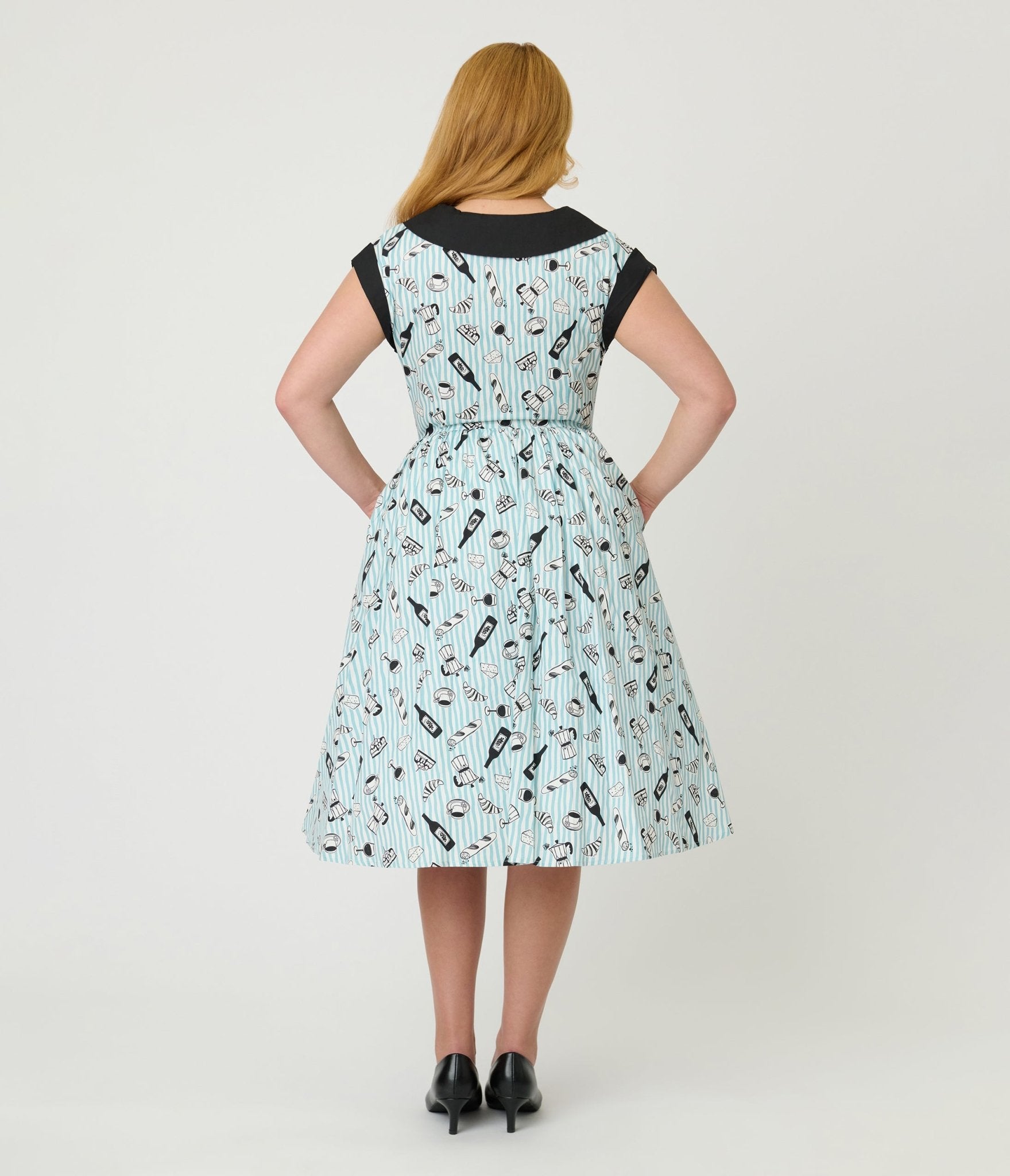 Unique Vintage Blue Stripe & Paris Cafe Print Swing Dress - Unique Vintage - Womens, DRESSES, SWING